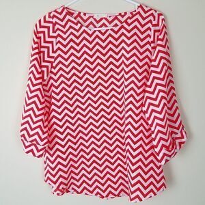 Everly Red & White Chevron Blouse